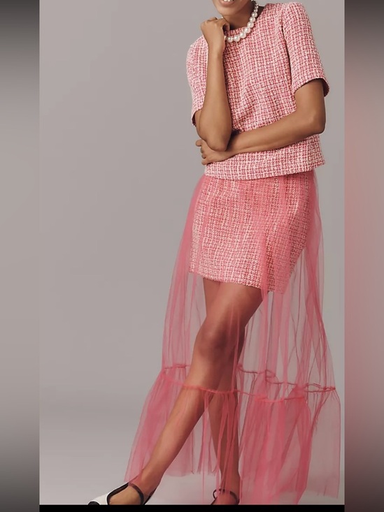Anthropologie Dresses & Skirts - Anthropologie Tulle Overlay Tweed Skirt. Hot Pink.